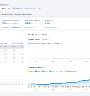 Анализ положения сайта в поиске сервисом semrush